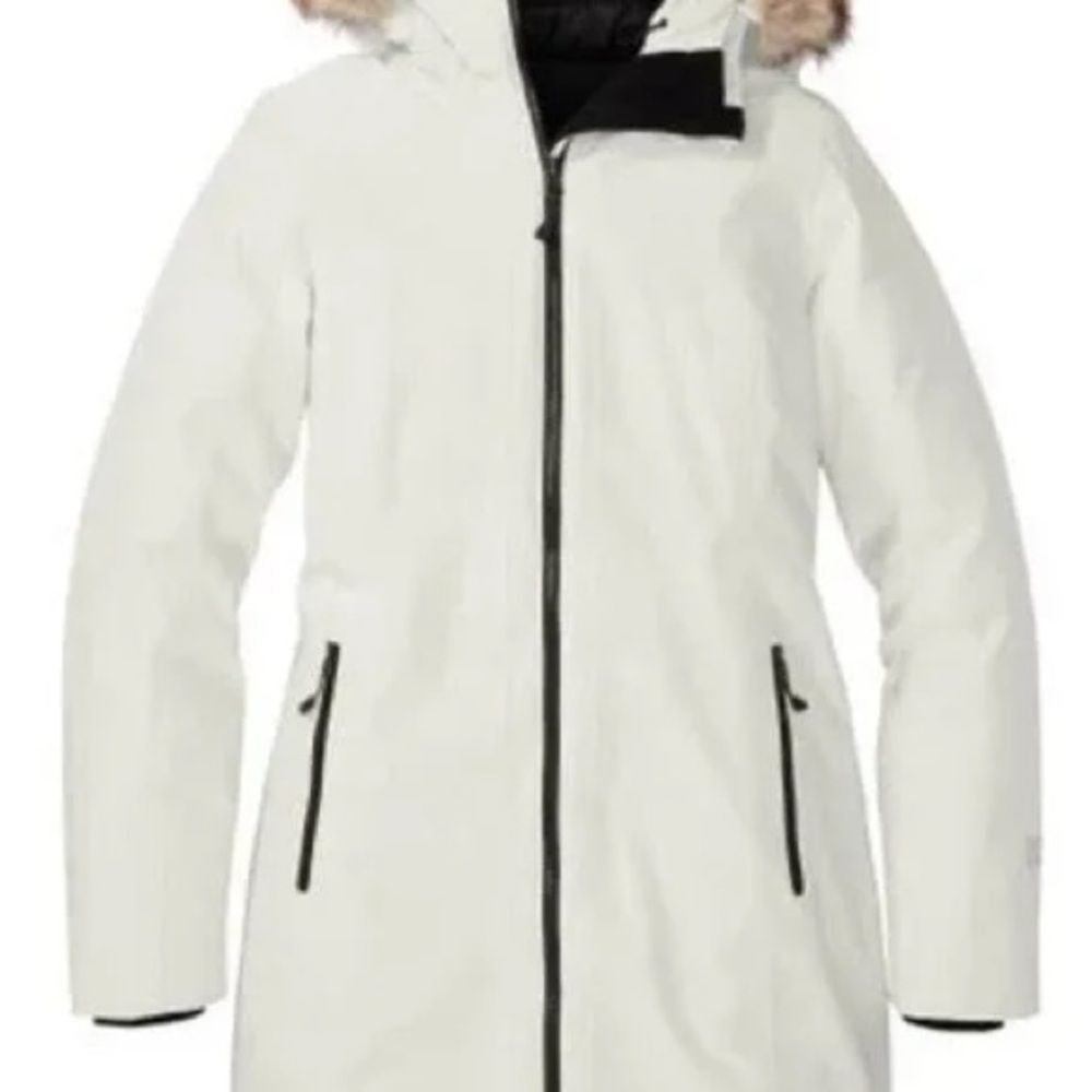 NWT Eddie Bauer Women's White Ski Jacket with Faux Fur Hood